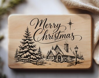 Feliz Navidad SVG, Cabaña de invierno SVG, Navidad rústica SVG, Diseño navideño de granja, Árbol de Navidad png, Archivo de corte para grabado láser