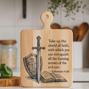 Trons sköld SVG för lasergravering | Efesierbrevet 6:16 Bibelvers träskylt | Christian Glowforge klippfil | Kommersiellt bruk bild 6