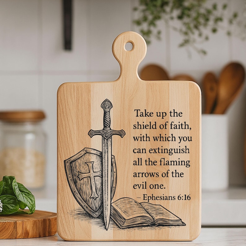 Trons sköld SVG för lasergravering | Efesierbrevet 6:16 Bibelvers träskylt | Christian Glowforge klippfil | Kommersiellt bruk bild 6