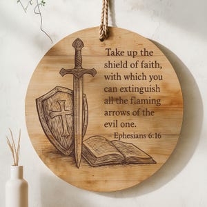 Trons sköld SVG för lasergravering | Efesierbrevet 6:16 Bibelvers träskylt | Christian Glowforge klippfil | Kommersiellt bruk bild 4