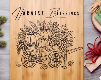 Oogst zegeningen SVG | Ontwerp herfstlasergravure | Pompoenkar herfst SVG voor Cricut Glowforge | Thanksgiving Craft-bestand