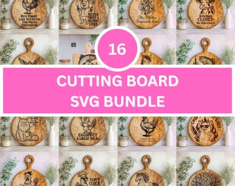 Cutting Board SVG Bundle, 16 Kitchen Quote & Farm Animal Designs, Funny Cooking Sayings, Rustic Kitchen Decor, Laser Engraving PNG SVG Files