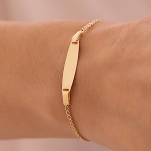 14K Gold Personalized Gold ID Bracelet, Minimalist Nameplate Bracelet, Custom Engraved Jewelry, Delicate Chain Bracelet, Unique Gift For Her