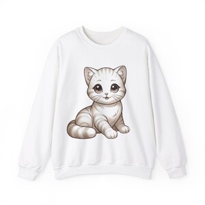 Cute Cat & Coffee Sweatshirt, Cozy Crewneck for Cat Lovers, Perfect Gift for Birthdays and Pet Owners, Soft Casual Wear, Relaxed Style