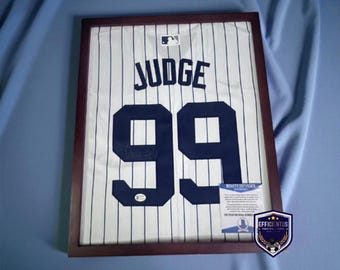 A. Judge #99 Signed Framed Pinstripe Baseball Jersey - BAS Certified Autograph