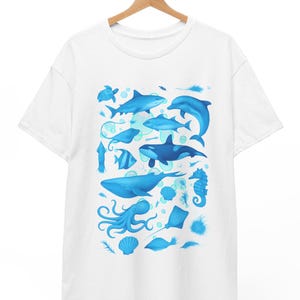 Ocean Life Under The Sea Cotton Tee, Marine Animal Shirt, Gift for Ocean Lovers, Beachwear, Summer Fashion, Nature Tee