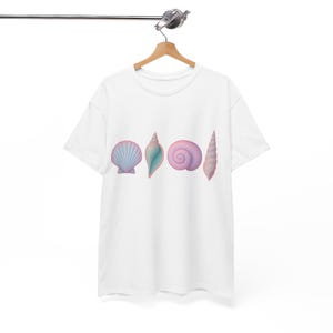 Pastel Shells Unisex Heavy Cotton Tee - Coastal Vibes, Beachwear, Casual Summer Shirt, Shell Print Tee, Gift for Ocean Lovers