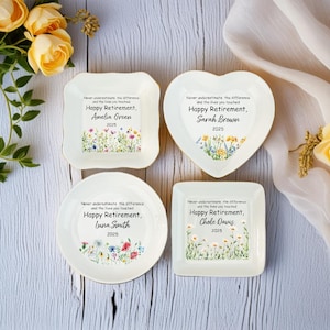 Custom Retirement Ring Dish, Personalized Birth Flower Trinket Tray Retirement Gift For Women, Retirement gifts,Custom Coworker Jewelry Dish