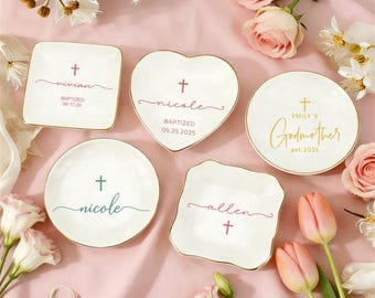 Baptism Gift for Girl Jewelry Bowl, Personalized Jewelry Dish,Goddaughter Baptism Keepsake Gift, Christening Dedication Gift from Godmother
