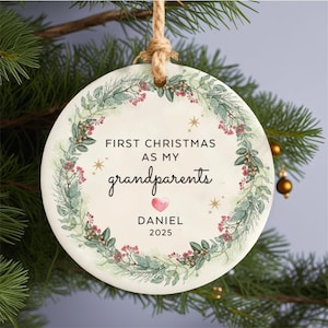 Personalised First Christmas as Grandparents Ornament - New Grandparent Gift,  Christmas Keepsake For Grandparent, Custom Name & Year Bauble