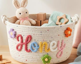 Monogrammed Woven Basket, Personalized Handmade Baby Basket,  Baby Gift, Baby Shower Gift, Baby Basket, Storage Basket, Toy Organizer