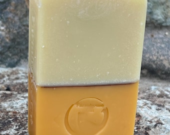 Jabón de grasa de pato: naranja, jengibre y pachulí - Barra rústica elaborada mediante proceso en frío