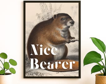 Láminas decorativas de animales divertidos para pared, ilustración botánica vintage, decoración con humor descarado, arte para el baño, juego de pósteres imprimibles, regalo sarcástico