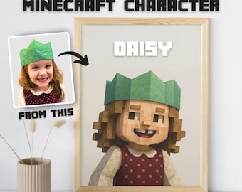 Retrato personalizado estilo Minecraft a partir de una foto / Regalo personalizado de Minecraft / Impresión artística de fan de Minecraft, Arte mural de Minecraft, Regalo para el hogar de Minecraft