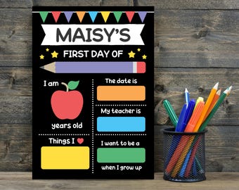 Letrero de primer día de clases, letrero de regreso a clases, tablero de primer día de clases, accesorio para fotos del primer día, impresión lavable, recuerdo fotográfico
