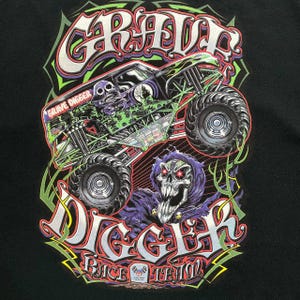 Vintage 2005 Grave Digger Race Team grafisch T-shirt zwart maat L afbeelding 13