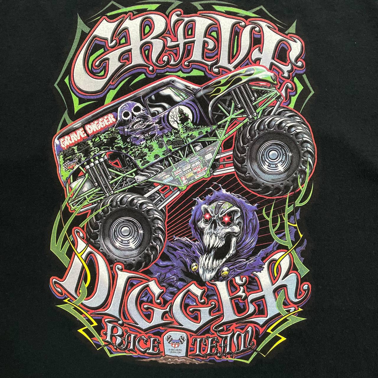 Vintage 2005 Grave Digger Race Team grafisch T-shirt zwart maat L afbeelding 13