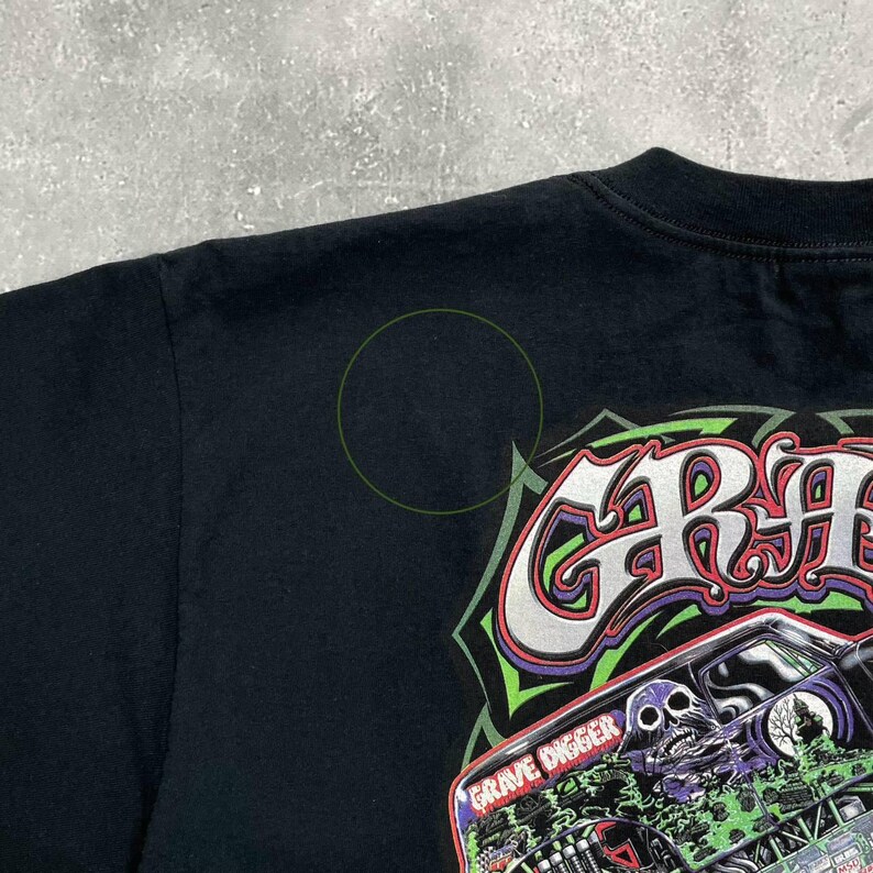 Vintage 2005 Grave Digger Race Team grafisch T-shirt zwart maat L afbeelding 16