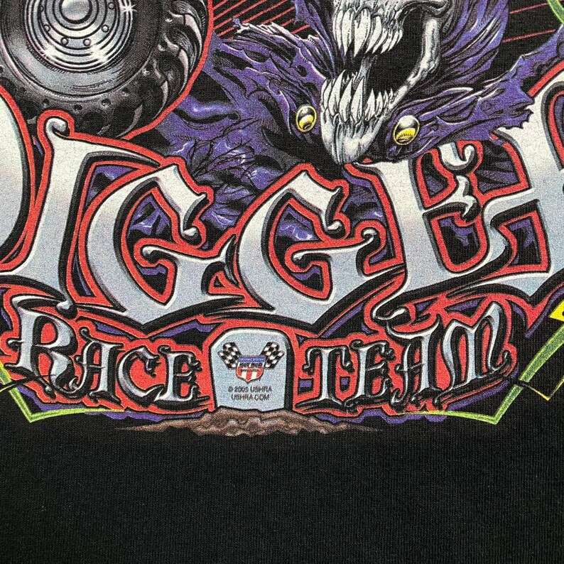 Vintage 2005 Grave Digger Race Team grafisch T-shirt zwart maat L afbeelding 14