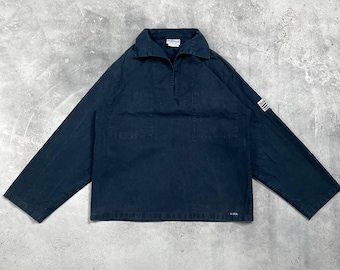 Giacca vintage da marinaio francese Le Glazik, modello Smock, in sanforizzato, taglia 46