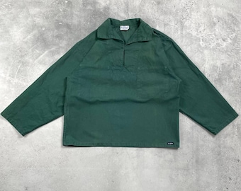 Giacca da marinaio francese vintage Le Glazik, modello Smock, in sanforizzato, verde sbiadito, taglia 50