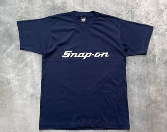 Vintage 90er Jahre Snap-On Spell Out Logo Racing T-Shirt Deadstock Blau L