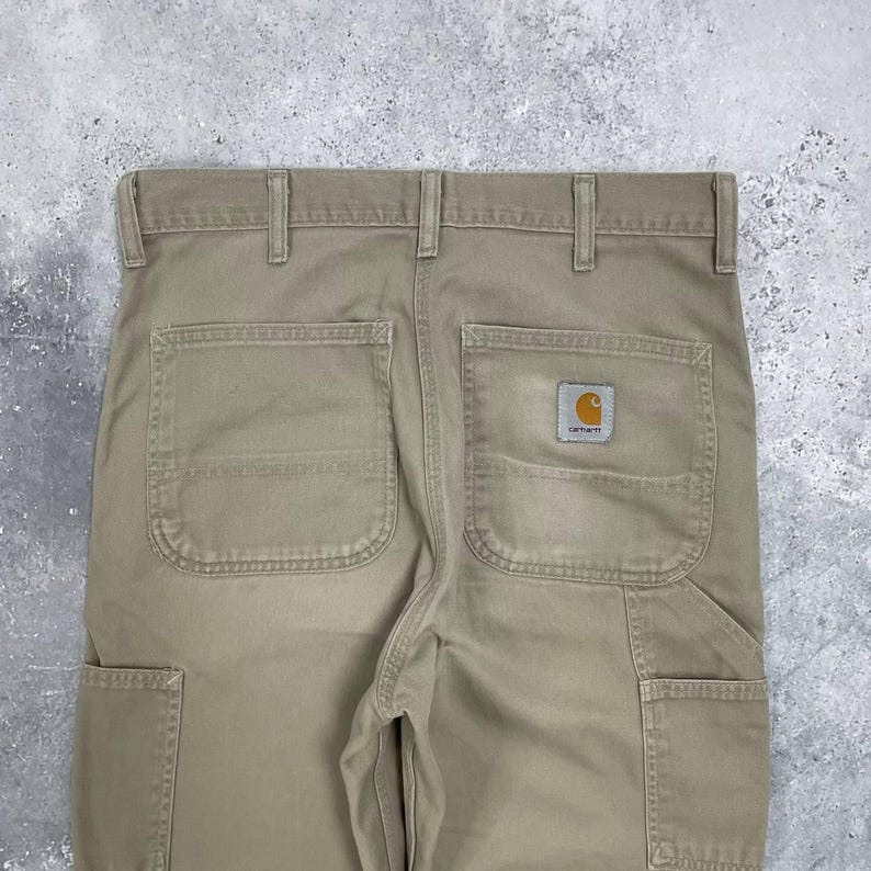 Vintage 90s Carhartt Carpenter Work Pants Made In USA Beige Size W32 L28 image 14