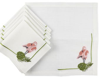 6 pcs Embroidered Napkin Set with Tropical  Breeze -inspired, 16x16 inches 40x40 cm
