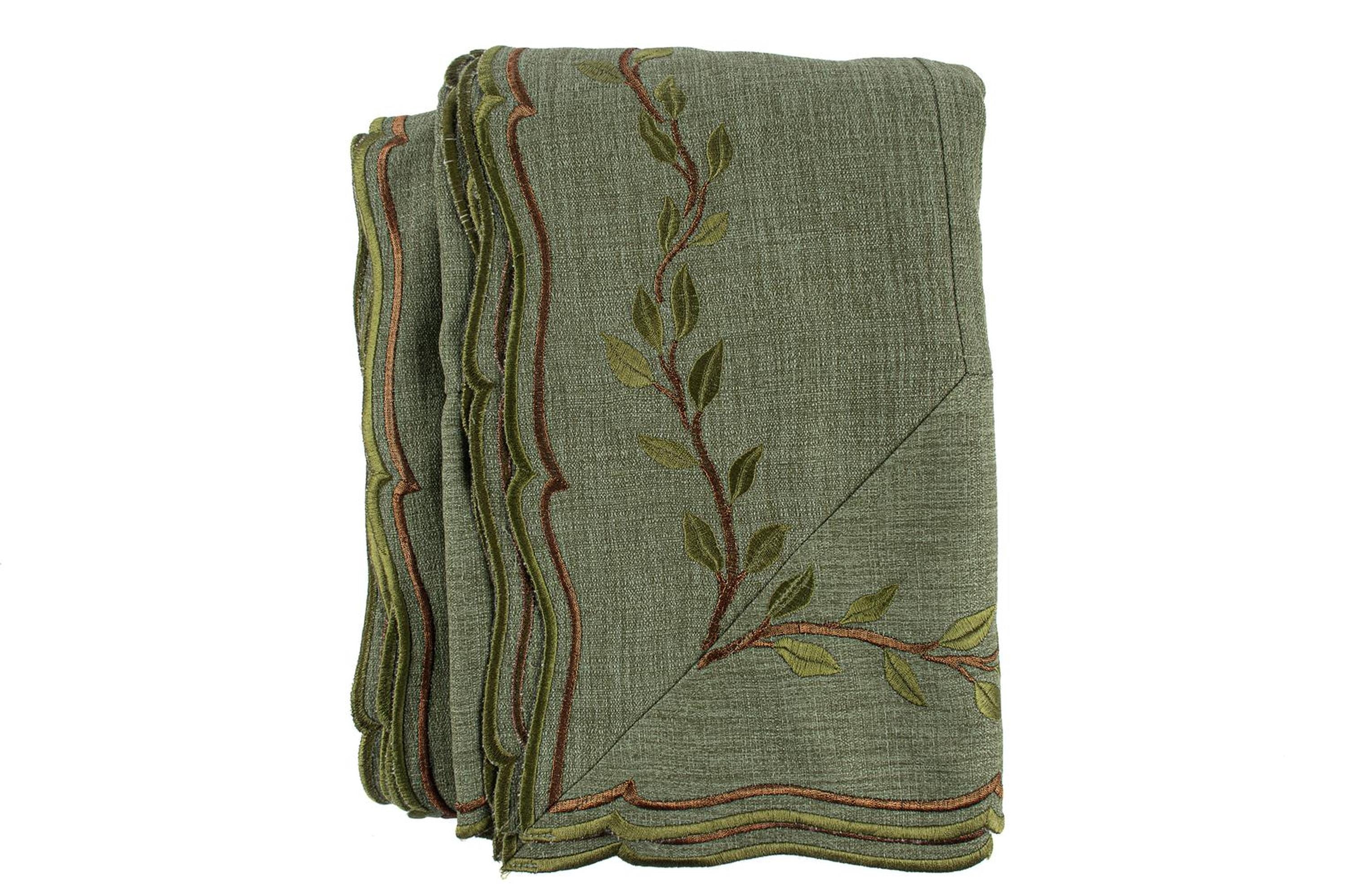 110x71" Embrodiered Green Tablecloth with Hyacinth Branch Embroidery, Rustic Table Decor