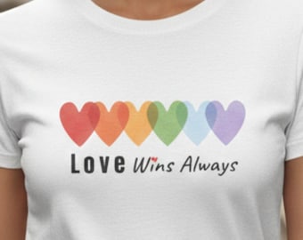 Love Wins Rainbow Heart Pride T-Shirt, LGBTQ Equality Tee