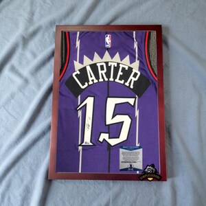 Signed Carter #15 T. Raptors Purple Basketball Jersey with Beckett COA, Qr code - New Arrival – Framed / Unframed (Read Descr)