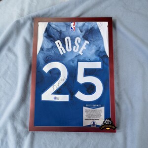 Signed Rose #25 M. Timberwolves Basketball Jersey with Beckett COA, Qr code - New Arrival – Framed / Unframed (Read Descr)