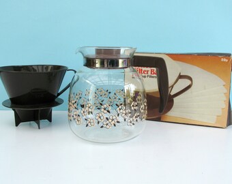 Vintage 80s Glass Filter Coffee Jug Maker Set Sainsburys Funnel Bags Vintage 80s Glass Filter Coffee Jug Maker Set Sainsburys Funnel Bags