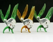 Vintage Murano Glass Fish - Hand Blown Animals - Green, Clear Amber 60s