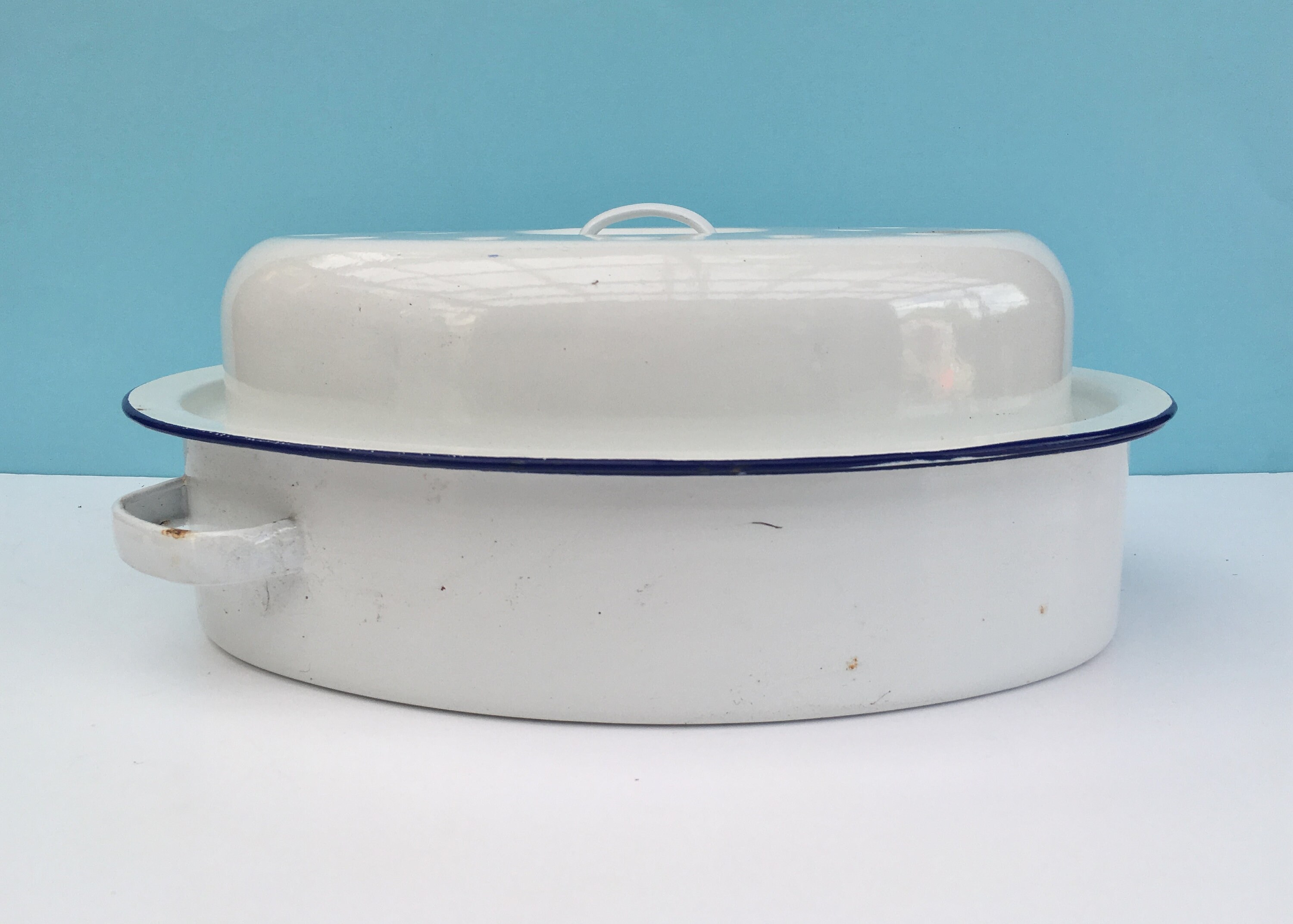 Vintage Retro Enamel Casserole Dish Roaster Oval & Lid White Etsy