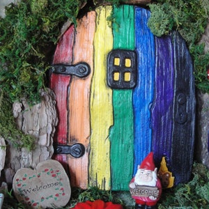 The Ultimate Fairy Door Collection with Extra Large Fairy Door with Fairy Garden accessories. Concrete cast. Extremely Heavy