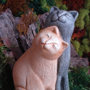 Ginger and Black cat painted sculpture for cat memorial or Cat Lover Gift. Heavy, sturdy Concrete cast. - Size 6.5 inches High