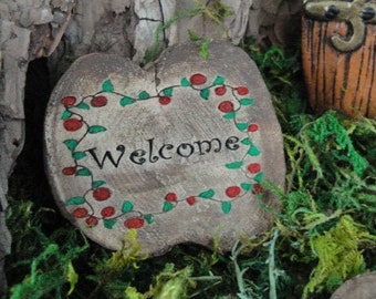 Welcome  Sign to add to your Garden Decor and  Garden Fairy Doors - Handmade cast in Concrete - size 2.75 inches across