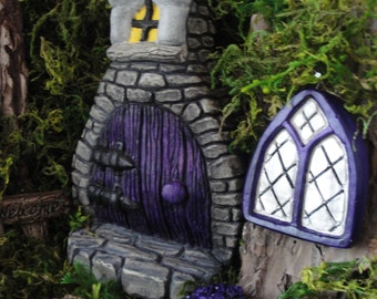 Large Purple or Blue Fairy Garden Door, You Choose Fairy Door Kit With Or Without Windows And Accessories