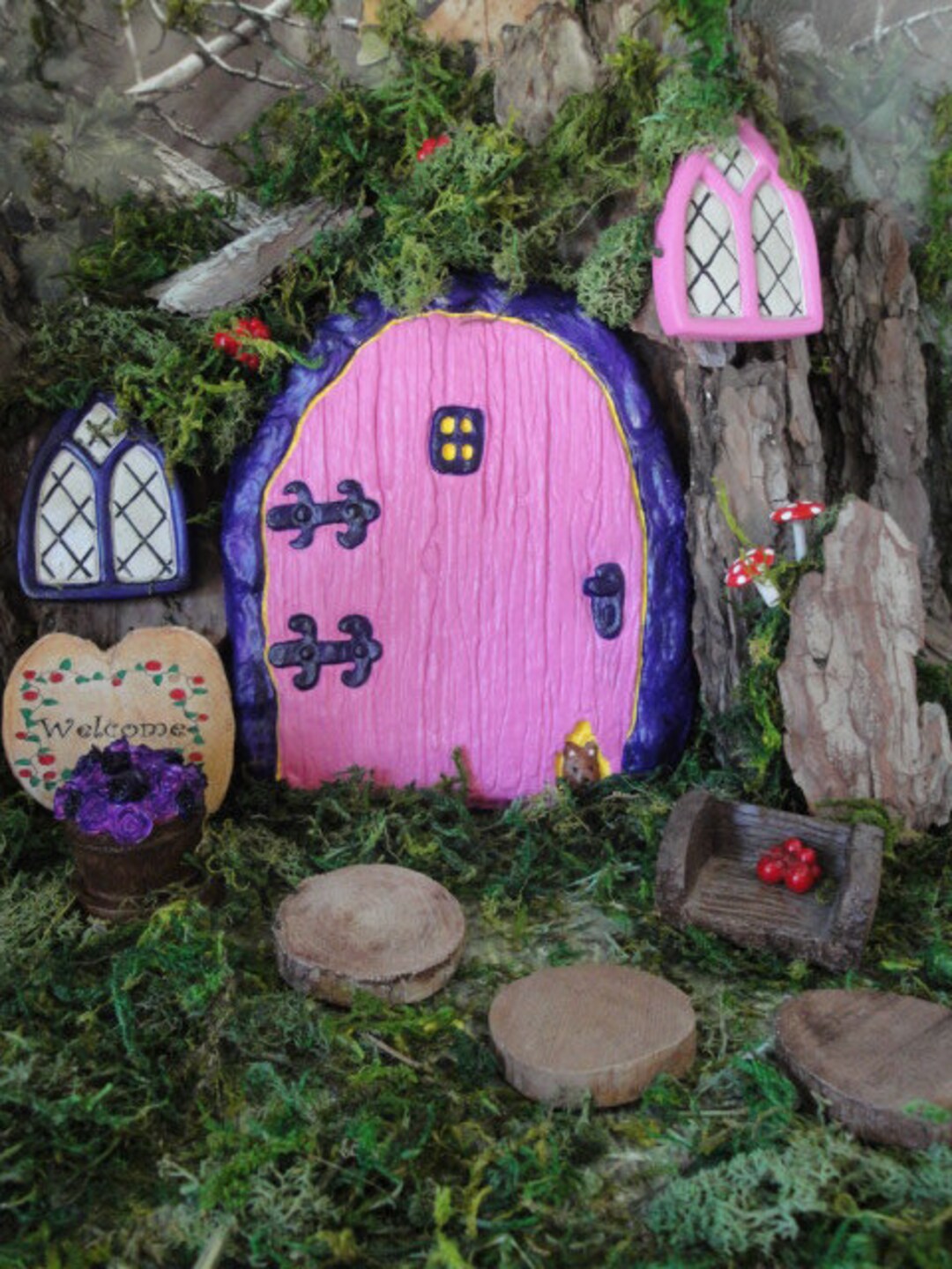 Medium Sized Pink and Purple Garden Fairy Door With Fairy Garden ...