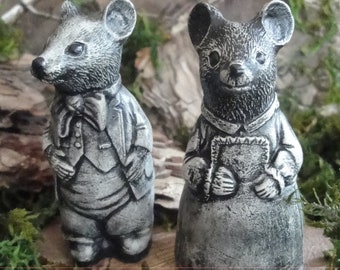 Concrete Mouse Family Miniature Garden Figurines (2-2.5 inches) Set of 4