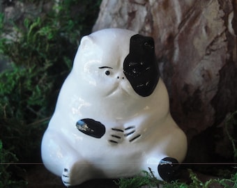 He's cute, he's Grumpy, Got attitude. Small Black cat statue for Cat memorial statue, gift for a cat love garden decoration. Concrete cast.