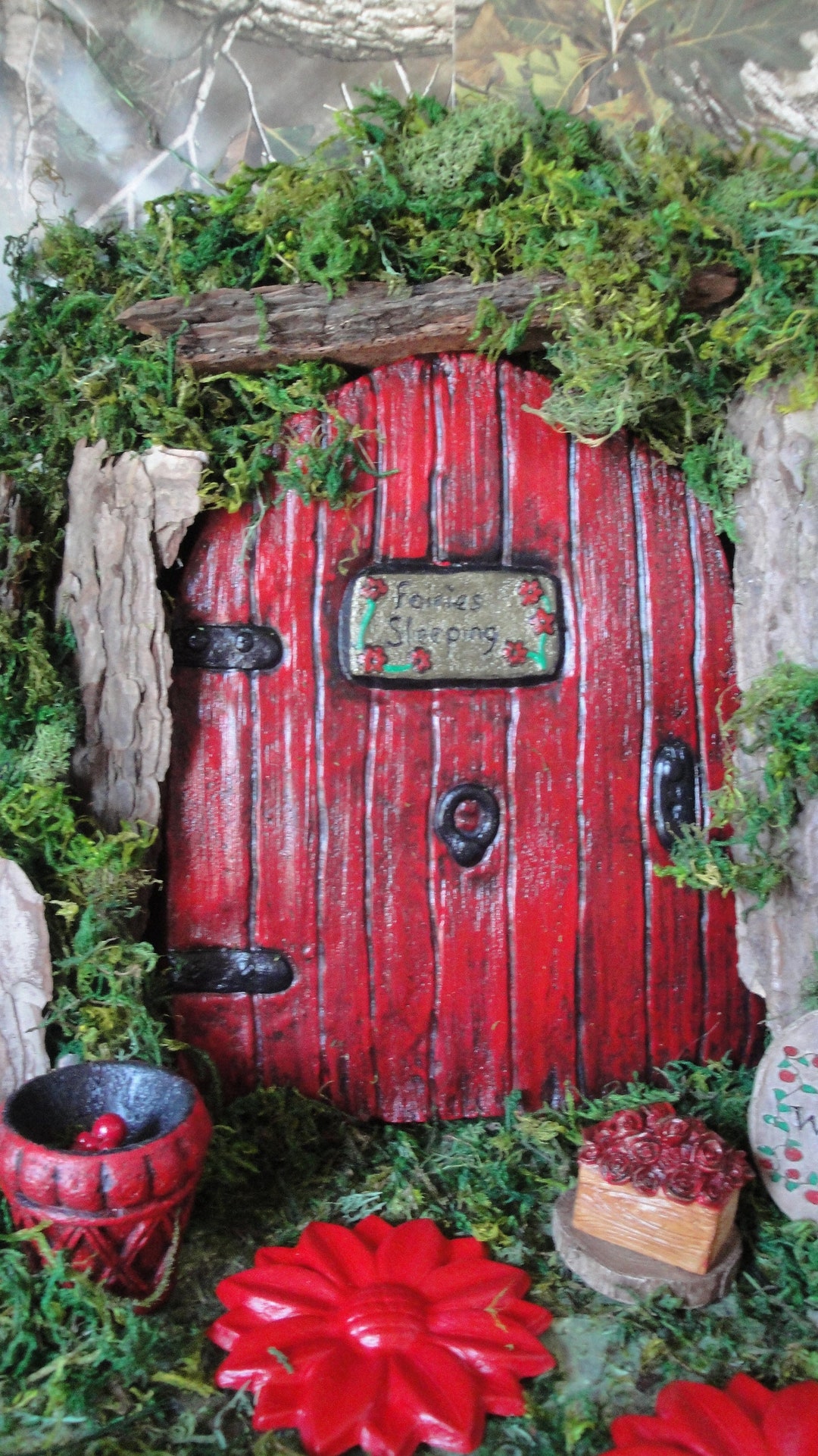 Large Red Fairy Garden Door Set and Other Accessories 7.25" Wide X 9 ...