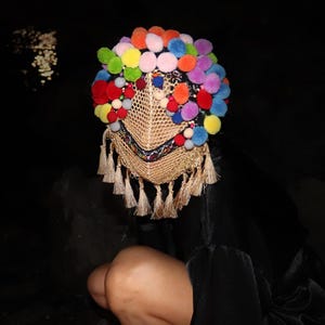Couture Face Mask, A Colorfull Full Coverage Handcrafted, Haute Couture Concert Wear Outfit Mask, Unique Head Mask Art #0007