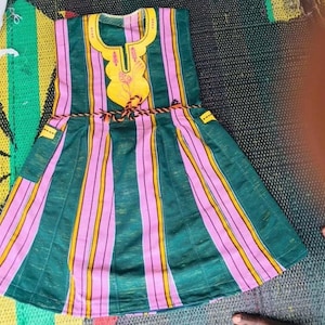 Handwoven Fugu Dress: Ghanaian Block-Stripe Cotton Batakari - UK 8-12