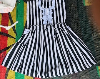 Handwoven Smock Dress – Black & White Vertical Stripes | Fits UK Size 8–12 | Fugu UK | Traditional Wear | Summer Parties