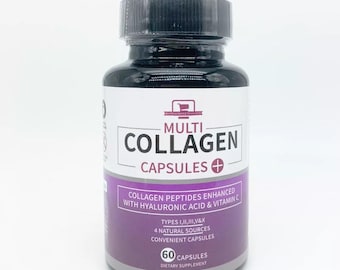 Multi-Collagen Peptides with Hyaluronic Acid & Vitamin C | 60 Capsules | 5 Types of Collagen - Free UK Shipping ***introductory offer***