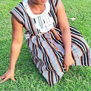 Handwoven Ghanaian Smock Dress: Embroidered Cotton Batakari, UK 8-12