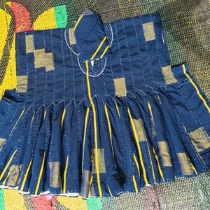Handwoven Ghana Fugu Smock: Navy Blue & Gold Batakari