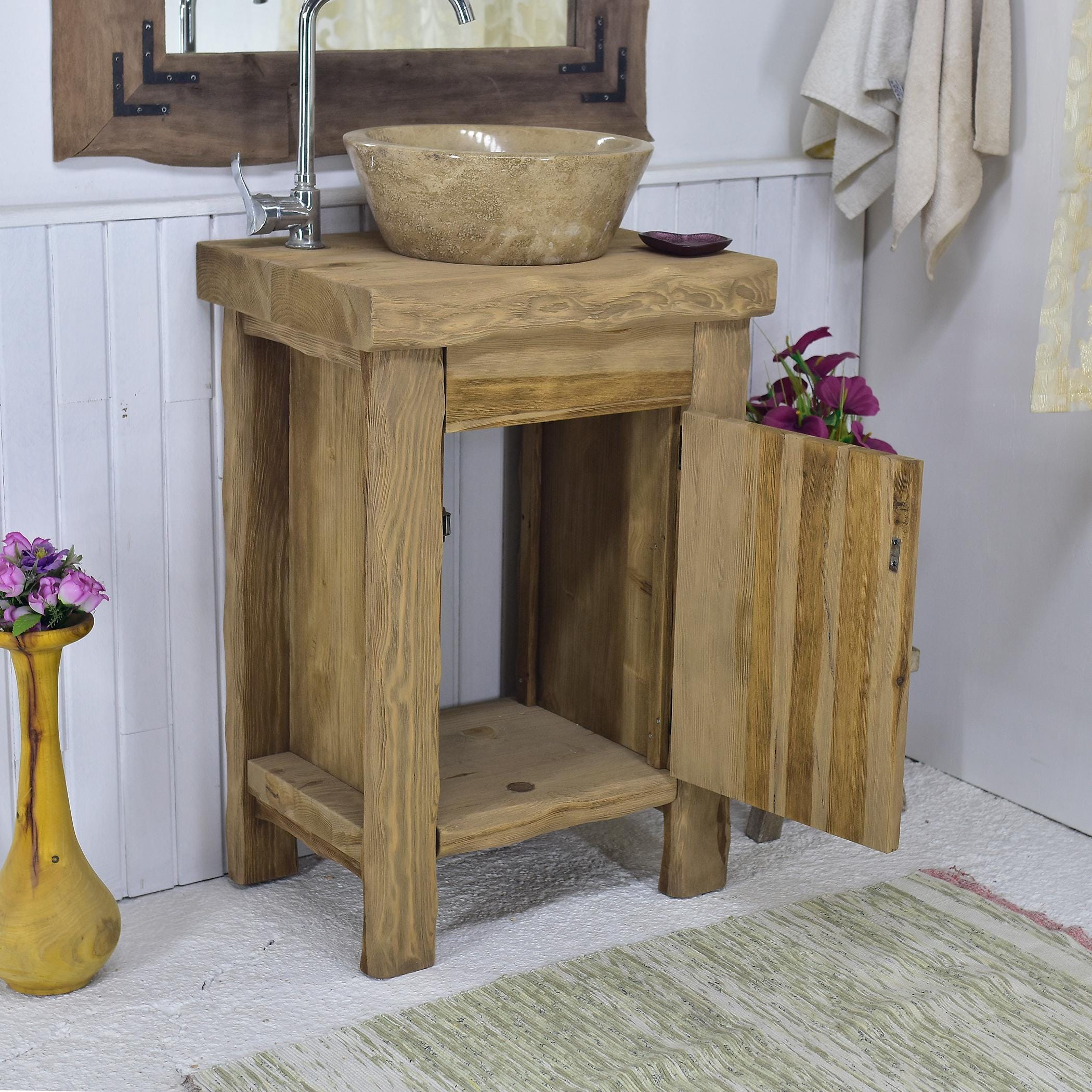 Rustic Bathroom Sink With Lid, Reclaimed Wood Bathroom, Solid Wood ...